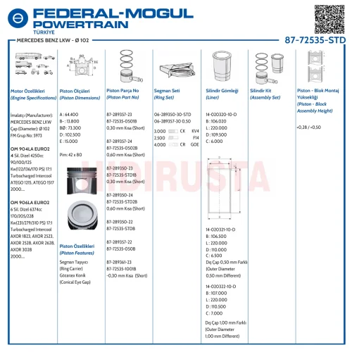 Piston Segman 102.00mm 906, 904 Euro 2-3  (std)